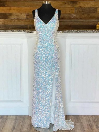 Purchase Sweep Train Sleeveless V-Neck Sheath Velvet Sequin Evening Evening Dresses Canada