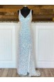 Purchase Sweep Train Sleeveless V-Neck Sheath Velvet Sequin Evening Evening Dresses Canada