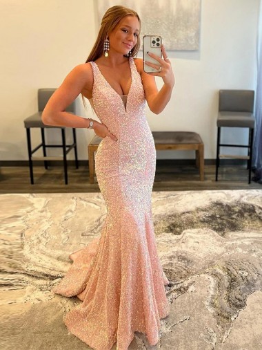 Purchase Sweep Train Sleeveless V-Neck Velvet Sequin Evening Dress Canada