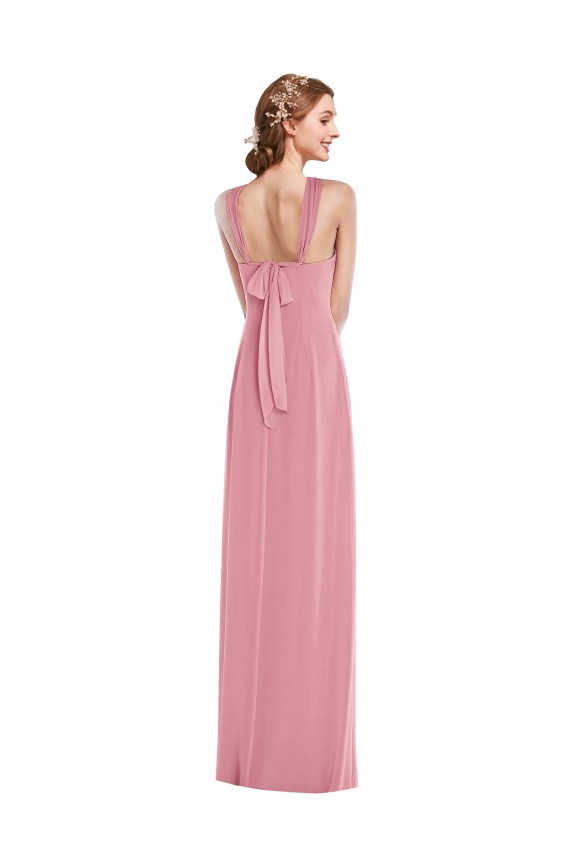 Purchase Long Sleeveless Halter Neck A-Line Soft Chiffon Skin Pink Maxi Evening Dress Canada