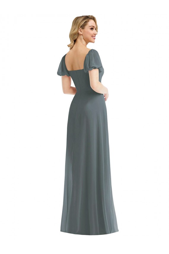 Purchase Long Puff Sleeves Square Neck A-Line Soft Chiffon Maxi Evening Dress Canada