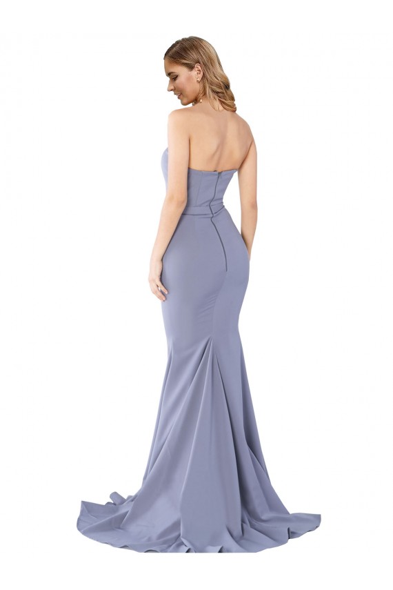 Purchase Long Sleeveless Sweetheart Mermaid Stretch Crepe Smoke Blue Evening Dress Canada