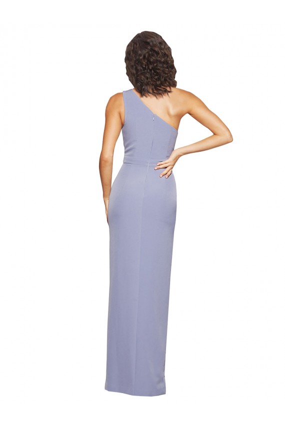 Purchase Long Sleeveless One Shoulder Sheath Stretch Crepe Smoke Blue Evening Dress Canada