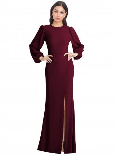 Purchase Long Puff Sleeve Bateau Neck Trumpet Stretch Crepe Evening Dress Canada