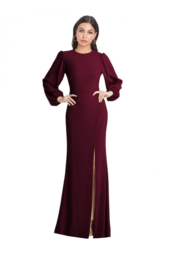 Purchase Long Puff Sleeve Bateau Neck Trumpet Stretch Crepe Evening Dress Canada