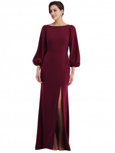 Purchase Long Long Sleeves Bateau Neck Trumpet Crepe Evening Dress Canada