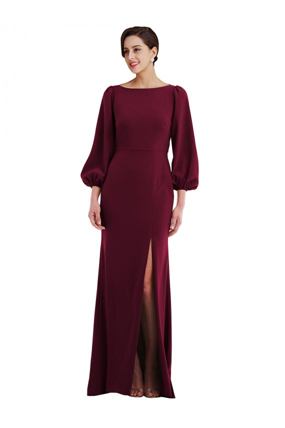 Purchase Long Long Sleeves Bateau Neck Trumpet Crepe Evening Dress Canada