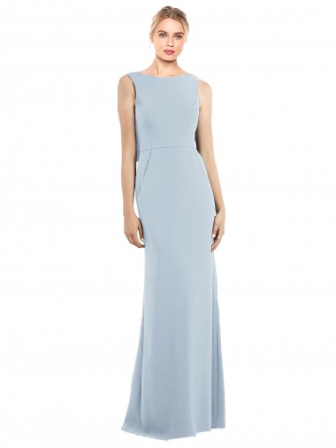 Purchase Long Sleeveless Bateau Neck Trumpet Stretch Crepe Light Sky Blue Semi Formal Evening Dress Canada