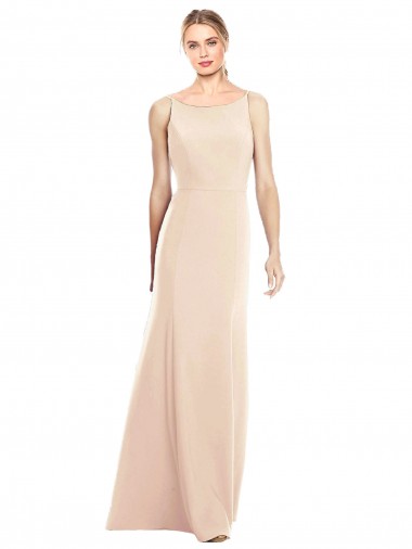 Purchase Long Sleeveless Bateau Neck Trumpet Stretch Crepe Nude Semi Formal Evening Dress Canada