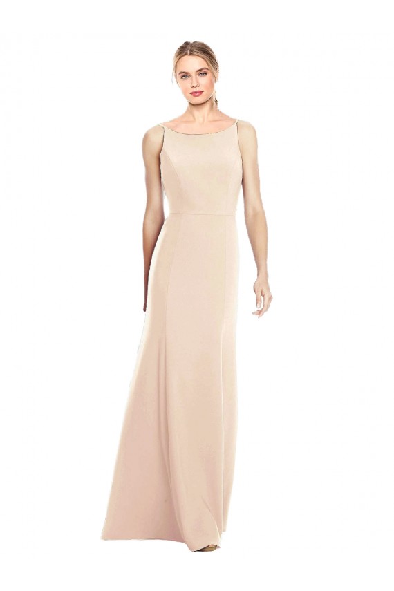 Purchase Long Sleeveless Bateau Neck Trumpet Stretch Crepe Nude Semi Formal Evening Dress Canada