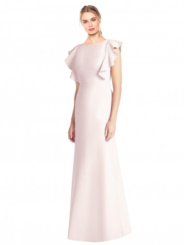 Purchase Long Cap Sleeves Bateau Neck Trumpet Stretch Crepe Pink Semi Formal Evening Dress Canada