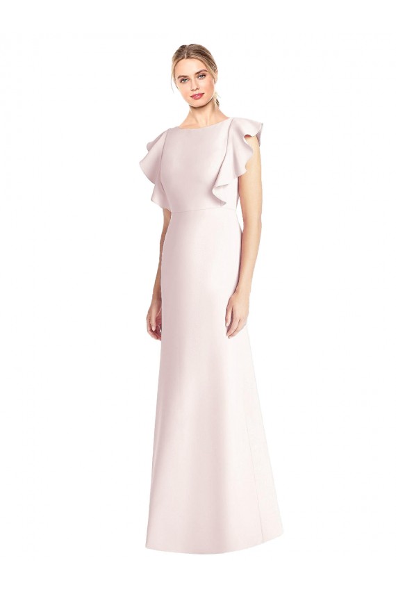 Purchase Long Cap Sleeves Bateau Neck Trumpet Stretch Crepe Pink Semi Formal Evening Dress Canada