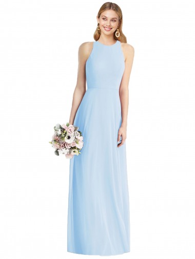 Purchase Long Sleeveless Halter Neck Trumpet Light Sky Blue Soft Chiffon Maxi Evening Dress Canada