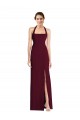 Purchase Long Sleeveless Halter Neck Trumpet Stretch Crepe Burgundy Gold Semi Formal Evening Dress Canada