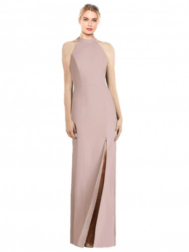 Purchase Long Sleeveless Halter Neck Trumpet Stretch Crepe Dusty Pink Semi Formal Evening Dress Canada