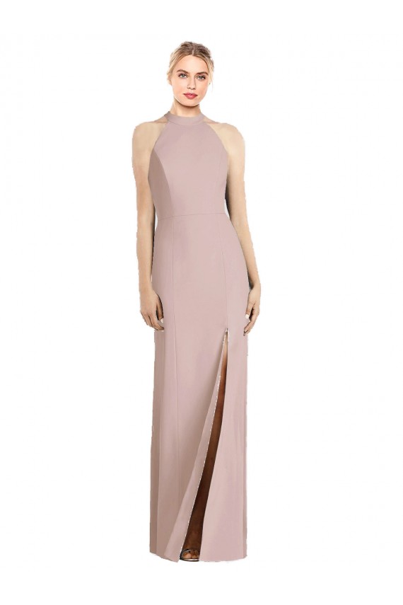Purchase Long Sleeveless Halter Neck Trumpet Stretch Crepe Dusty Pink Semi Formal Evening Dress Canada