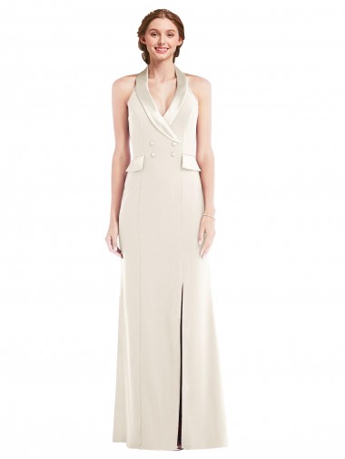 Purchase Long Sleeveless Halter Neck Trumpet Stretch Crepe Low Back Semi Formal Evening Dress Canada
