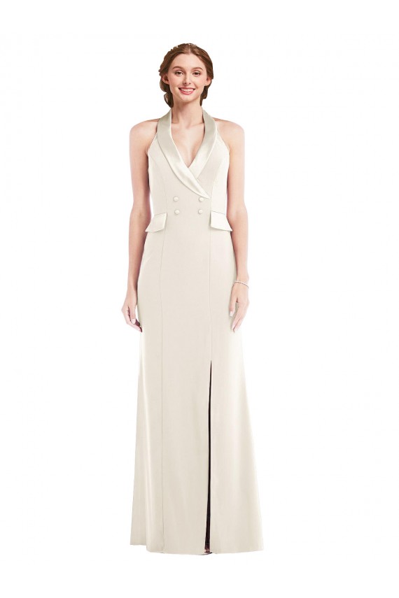 Purchase Long Sleeveless Halter Neck Trumpet Stretch Crepe Low Back Semi Formal Evening Dress Canada