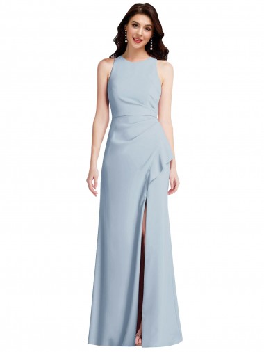 Purchase Long Sleeveless Halter Neck Trumpet Stretch Crepe Light Sky Blue Maxi Evening Dress Canada