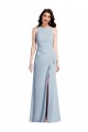 Purchase Long Sleeveless Halter Neck Trumpet Stretch Crepe Light Sky Blue Maxi Evening Dress Canada