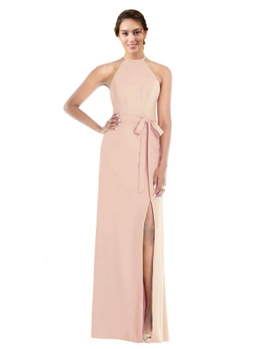 Purchase Long Sleeveless Halter Neck Trumpet Stretch Crepe Open Back Maxi Evening Dress Canada