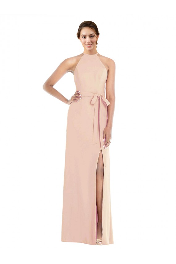 Purchase Long Sleeveless Halter Neck Trumpet Stretch Crepe Open Back Maxi Evening Dress Canada