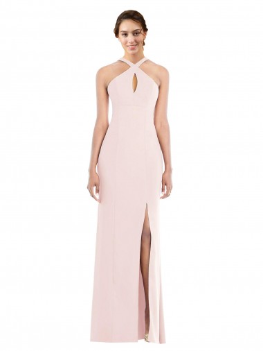 Purchase Long Sleeveless Halter Neck Trumpet Stretch Crepe Low Back Evening Dress Canada