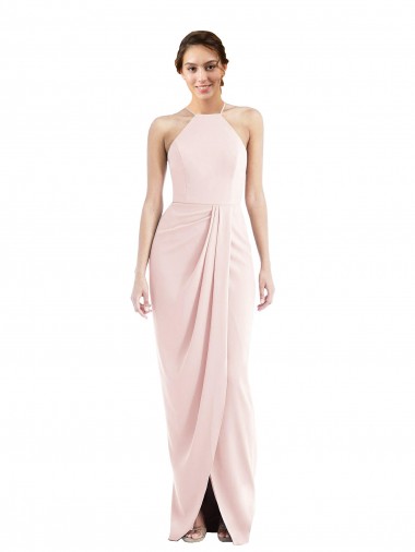 Purchase Long Sleeveless Halter Neck Trumpet Stretch Crepe Maxi Evening Dress Canada
