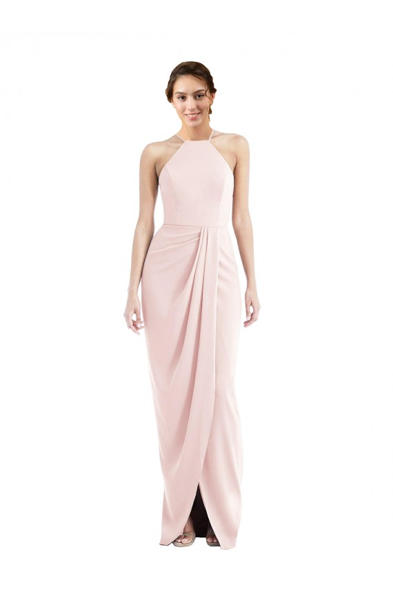 Purchase Long Sleeveless Halter Neck Trumpet Stretch Crepe Maxi Evening Dress Canada