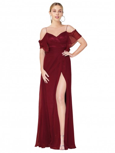 Purchase Long Cold Shoulder Off the Shoulder Trumpet Soft Chiffon Evening Dress Canada