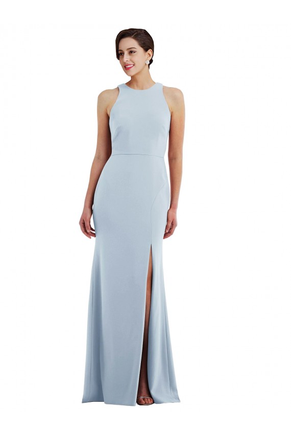 Purchase Long Sleeveless Halter Neck Trumpet Stretch Crepe Open Back Evening Dress Canada