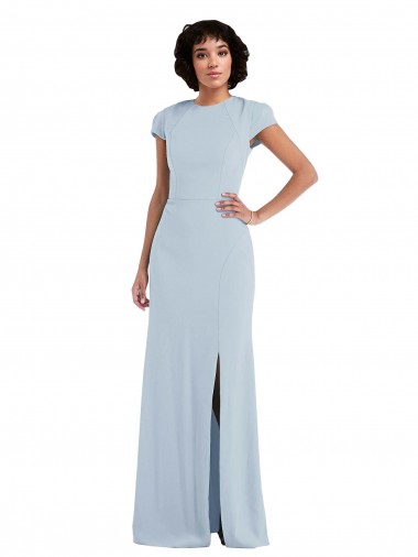 Purchase Long Cap Sleeves Jewel Neck Trumpet Stretch Crepe Semi Formal Evening Dress Canada