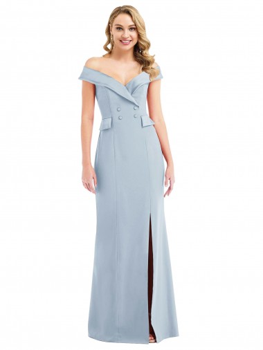 Purchase Long Sleeveless Off the Shoulder Trumpet Stretch Crepe Semi Formal Evening Dress Canada