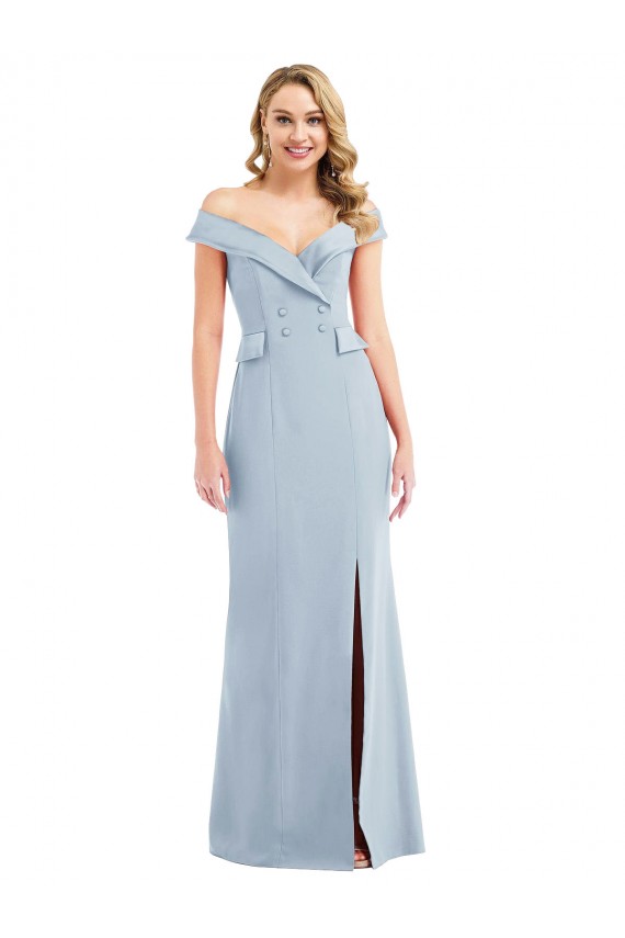 Purchase Long Sleeveless Off the Shoulder Trumpet Stretch Crepe Semi Formal Evening Dress Canada