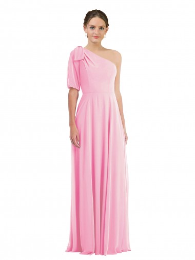 Purchase Long Sleeveless One Shoulder Trumpet Soft Chiffon Barely Pink Maxi Evening Dress Canada