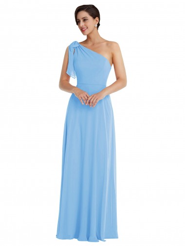 Purchase Long Sleeveless One Shoulder Trumpet Soft Chiffon Periwinkle Maxi Evening Dress Canada