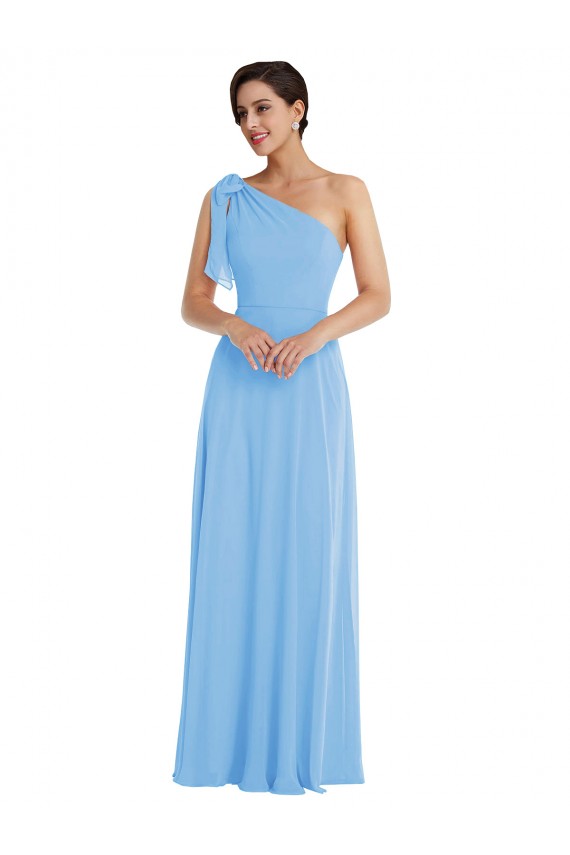 Purchase Long Sleeveless One Shoulder Trumpet Soft Chiffon Periwinkle Maxi Evening Dress Canada