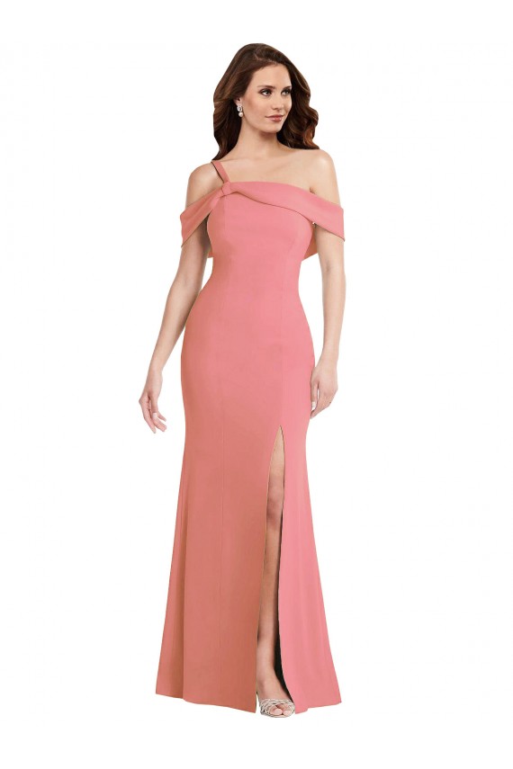 Purchase Long Sleeveless One Shoulder Trumpet Stretch Crepe Low Back Maxi Evening Dress Canada
