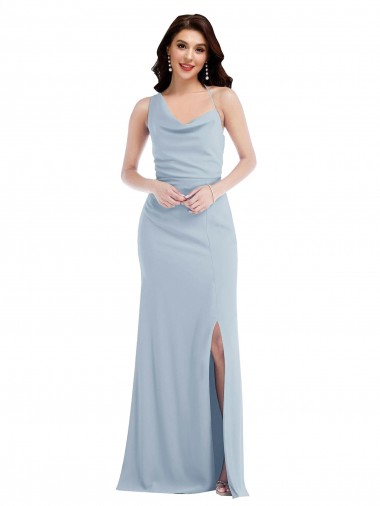 Purchase Long Sleeveless One Shoulder Trumpet Stretch Crepe Light Sky Blue Maxi Evening Dress Canada