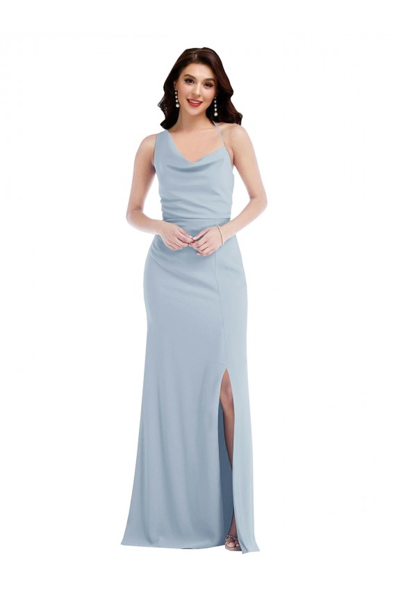 Purchase Long Sleeveless One Shoulder Trumpet Stretch Crepe Light Sky Blue Maxi Evening Dress Canada
