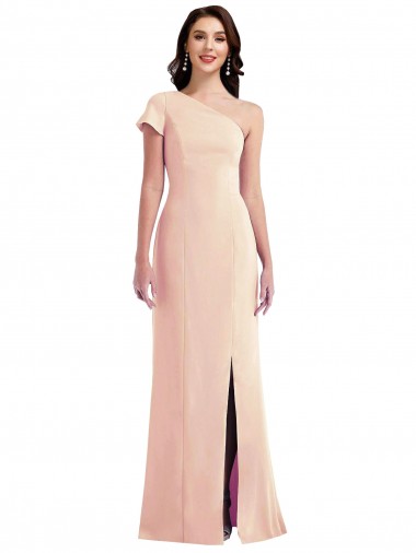 Purchase Long Cap Sleeves One Shoulder Trumpet Stretch Crepe Evening Dress Canada