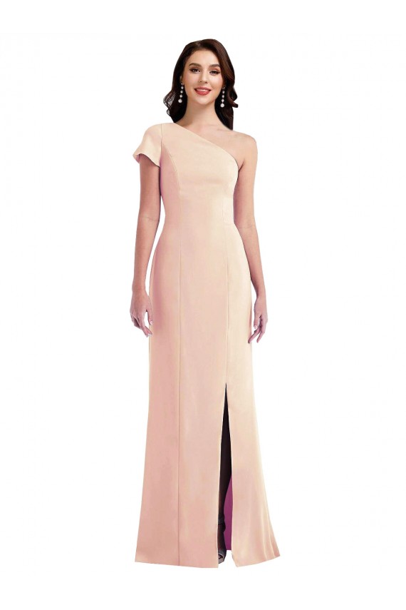 Purchase Long Cap Sleeves One Shoulder Trumpet Stretch Crepe Evening Dress Canada