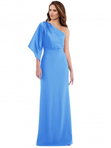 Purchase Long Bell Sleeves One Shoulder Trumpet Stretch Crepe Semi Formal Evening Dress Canada