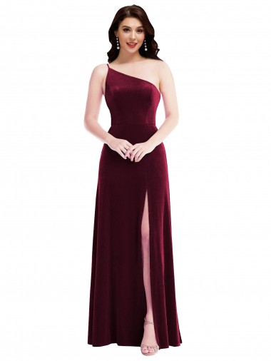Purchase Long Sleeveless One Shoulder Trumpet Stretch Velvet Maxi Evening Dress Canada