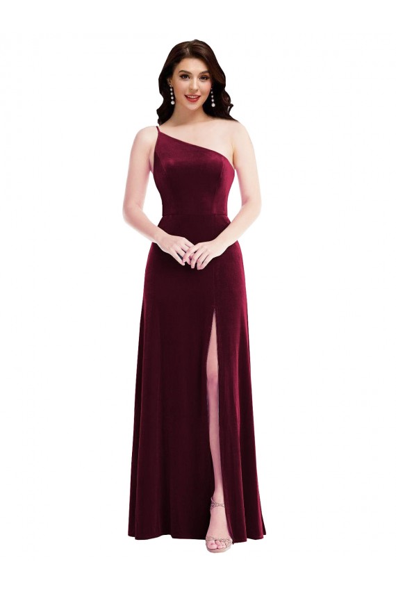 Purchase Long Sleeveless One Shoulder Trumpet Stretch Velvet Maxi Evening Dress Canada