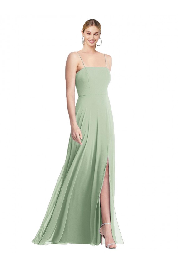 Purchase Long Sleeveless Spaghetti Straps Trumpet Soft Chiffon Sage Maxi Evening Dress Canada