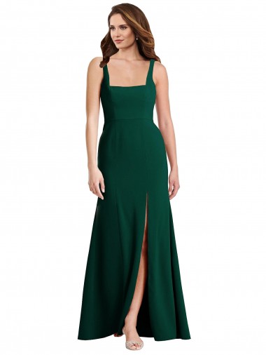 Purchase Long Sleeveless Square Neck Trumpet Midnight Green Stretch Crepe Maxi Evening Dress Canada