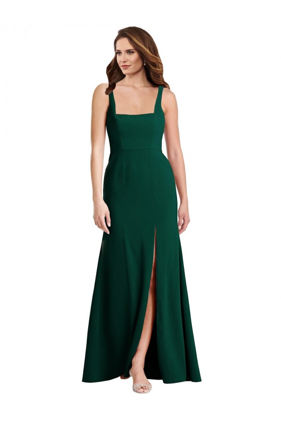 Purchase Long Sleeveless Square Neck Trumpet Midnight Green Stretch Crepe Maxi Evening Dress Canada