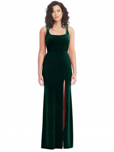 Purchase Long Sleeveless Square Neck Trumpet Stretch Velvet Maxi Evening Dress Canada
