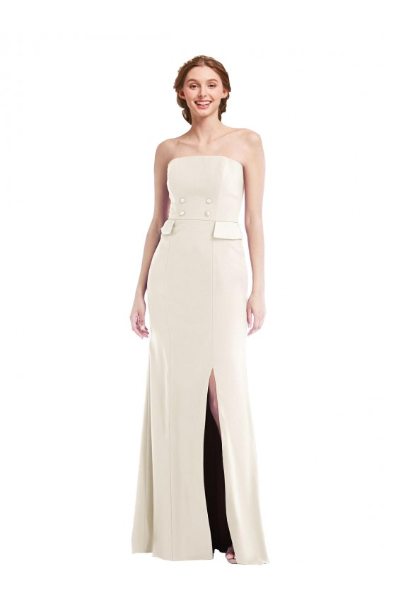 Purchase Long Sleeveless Strapless Trumpet Stretch Crepe Ivory Semi Formal Evening Dress Canada